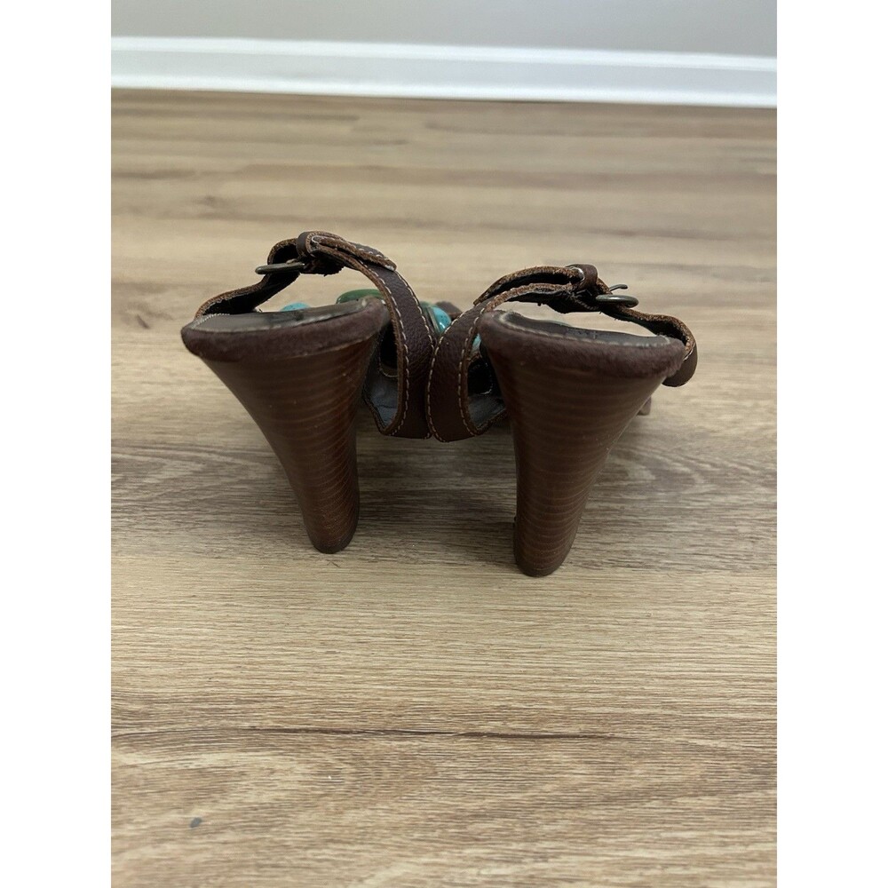 Vintage Size 10 High Heel Sandals Brown Leather Strappy Stones Y2K Embellished - Picture 3 of 5